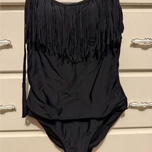Black Fringe One-Piece Swimsuit